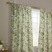 Sanderson Porcelain Garden Flower Print Sage Green Pencil Pleat Curtain