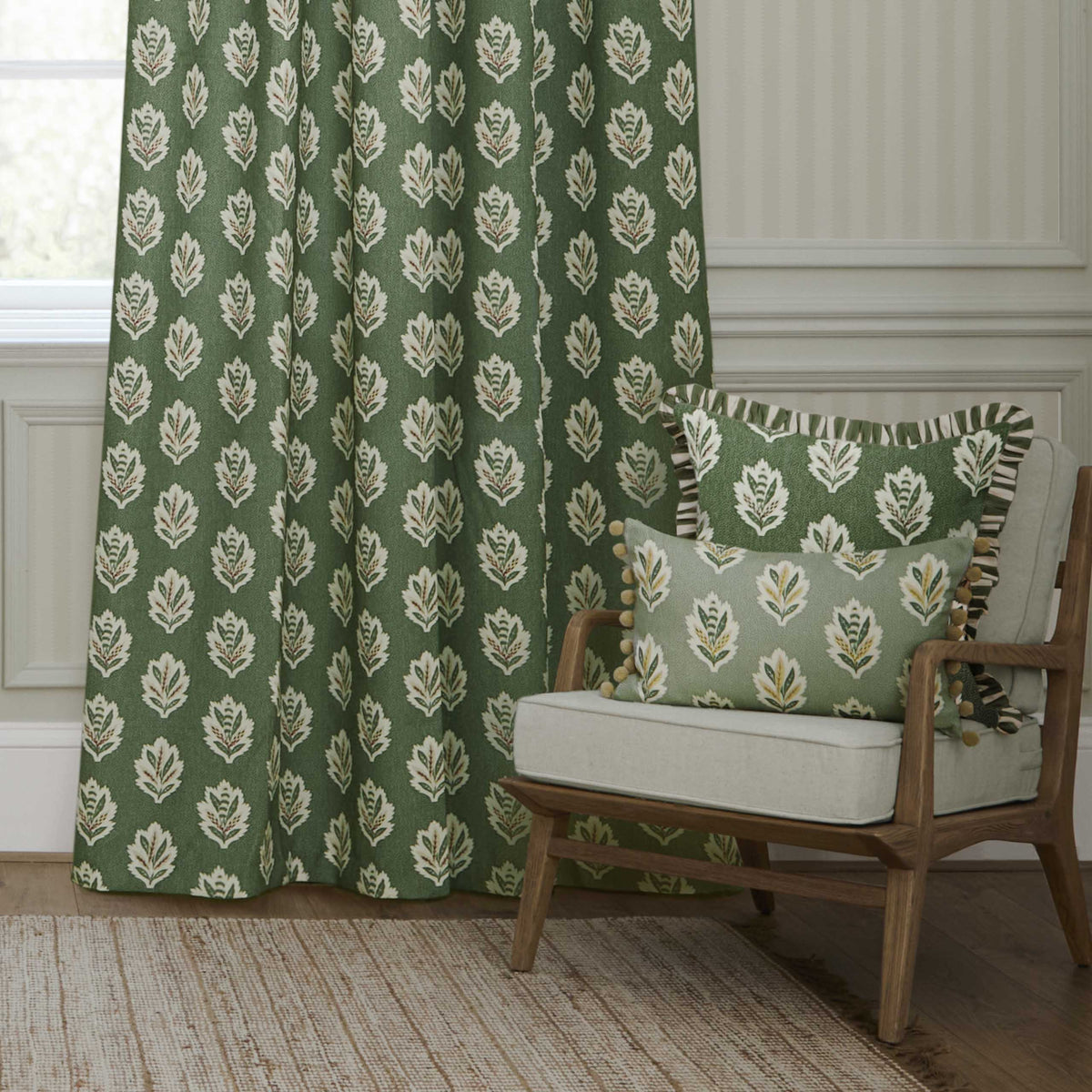 Sanderson Sessile Leaf Print Pencil Pleat Ready Made Curtains Green