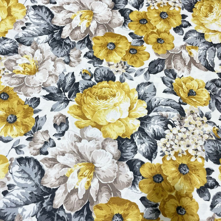 Shabby Chic Rose Fabric, Yellow Flower Fabric, Grey Floral Upholstery Fabric