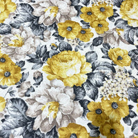 Shabby Chic Rose Fabric, Yellow Flower Fabric, Grey Floral Upholstery Fabric