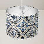 Tile Print Lampshade, Blue White Lamp Shade, Spanish Moroccan Ceramic Lampshade