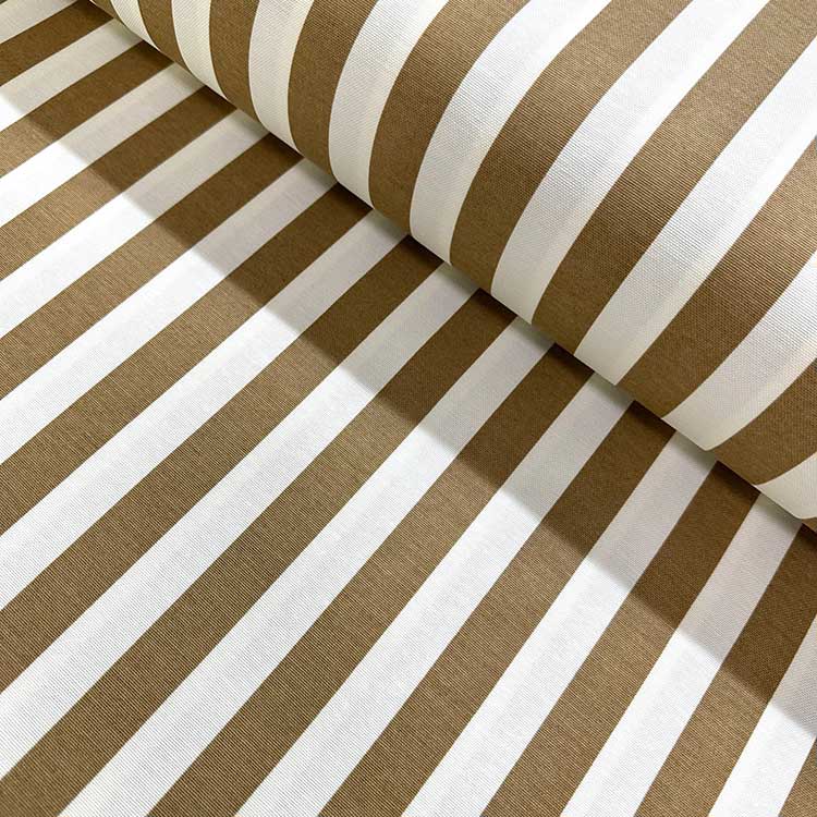 Beige White Stripe Fabric, Tan Upholstery Cotton Duck Canvas