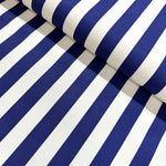 Navy White Stripe Fabric, Royal Blue Marine Cotton Upholstery Fabric