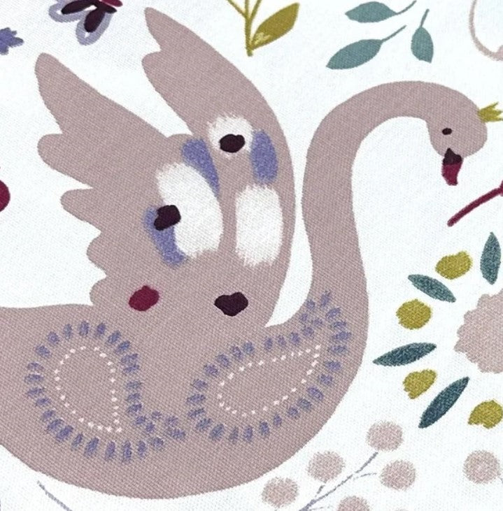 Unicorn Upholstery Fabric, Swan Deer Print Lilac Pink Floral Nursery Fabric