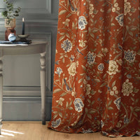 Sanderson Porcelain Garden Terracotta Floral Pencil Pleat Curtain Rust