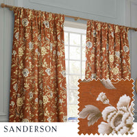 Sanderson Porcelain Garden Terracotta Floral Pencil Pleat Curtain Rust