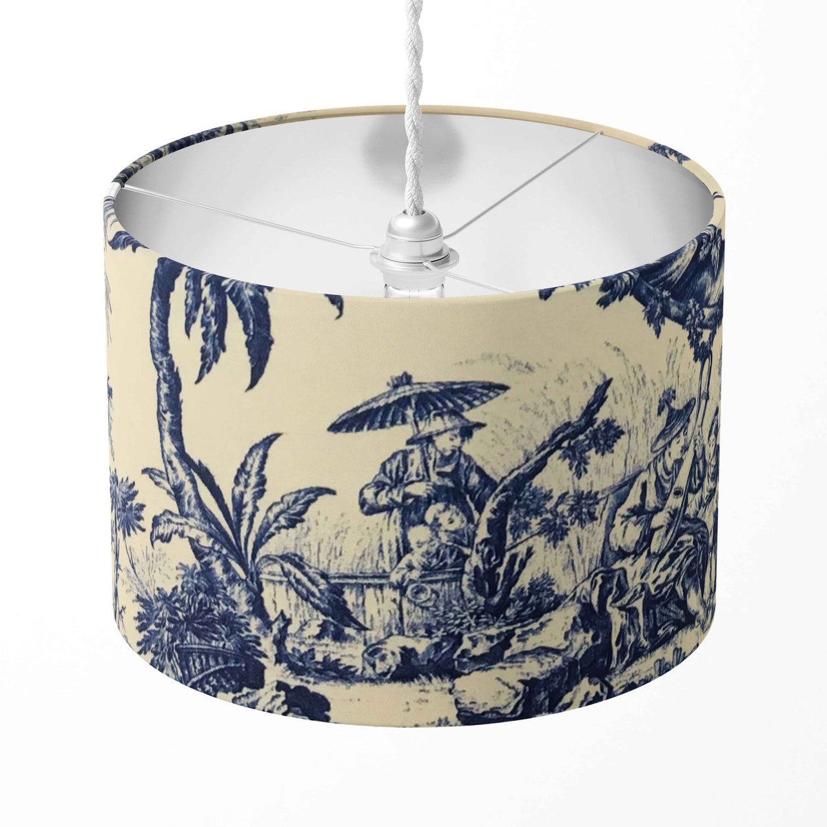 Toile Lampshade, Chinoiserie Lamp Shade, Japanese Print Blue White Lampshade