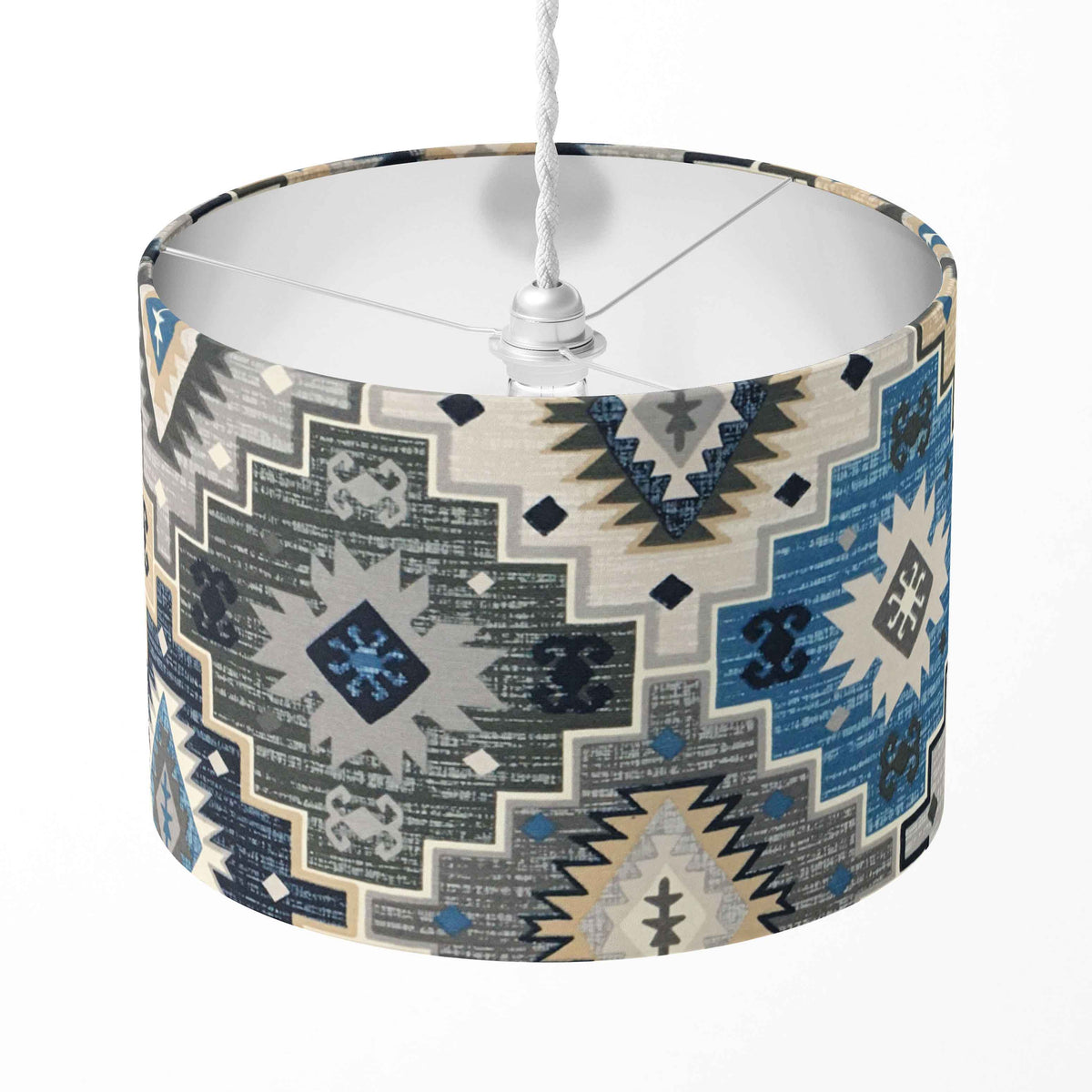 Tribal Lampshade, Grey Blue Lampshade, Aztec Ethnic Kilim Lamp Shade