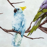 Tropical baby blue bird fabric.