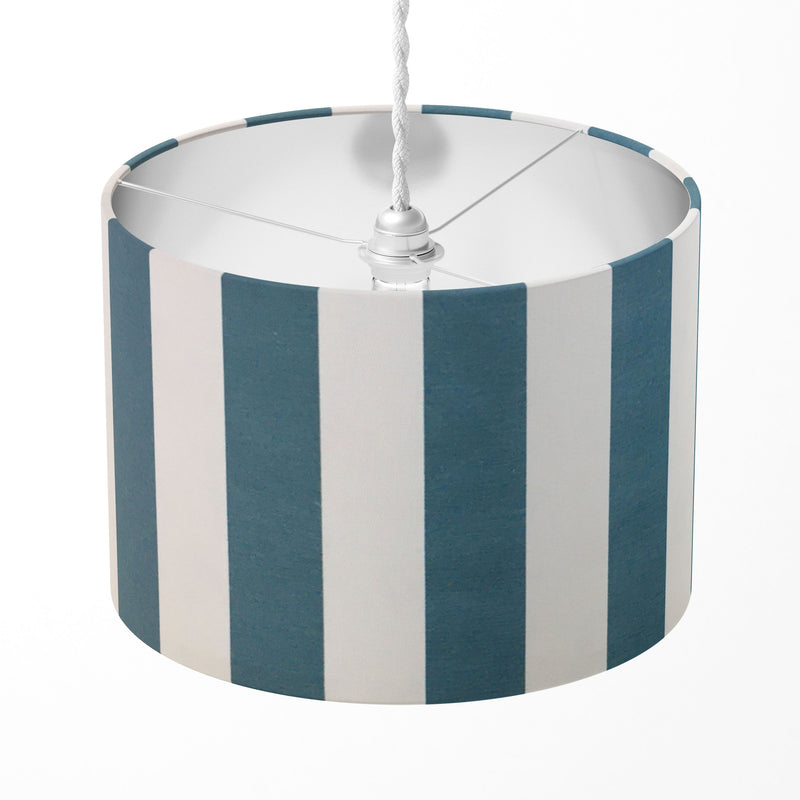 Vertical Striped Lamp Shade, Teal White Lampshade, Petrol Blue Lampshade
