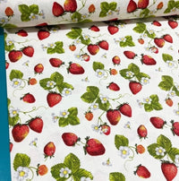 Red strawberry fruit fabric for upholstery, curtain and home decor.