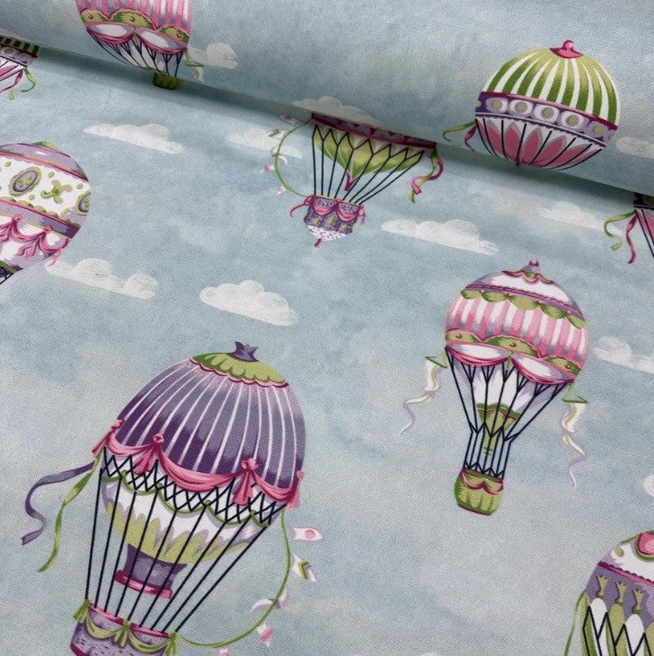 Hot Air Balloon Fabric, Teal Upholstery Fabric, Canvas Tapestry Fabric