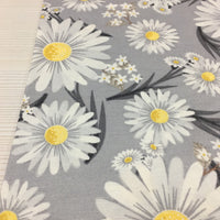 Grey white yellow floral cotton canvas upholstery, curtain and home decor fabric.