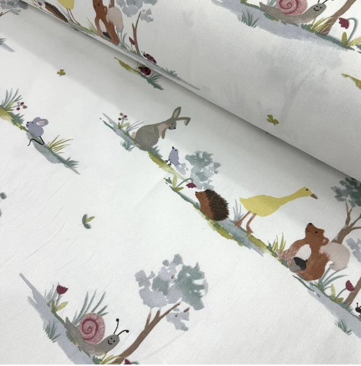 Toiling Animals Woodland Animal Rabbit Goose Hedgehog Squirrel Cotton Upholstery Fabri ...