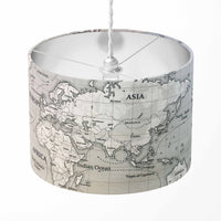 World Map Lamp Shade, Grey Drum Lampshade, Atlas Handmade Pendant Shade