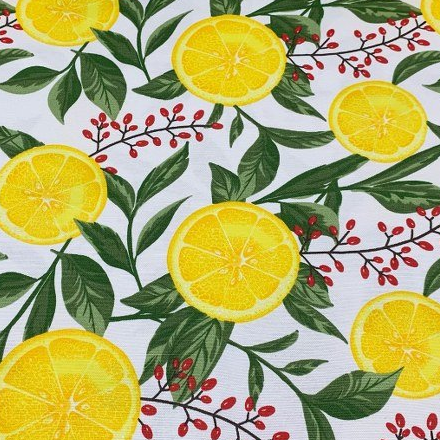 Lemon Fruit Fabric, Citrus Yellow Green Leaves Upholstery Curtain Fabric