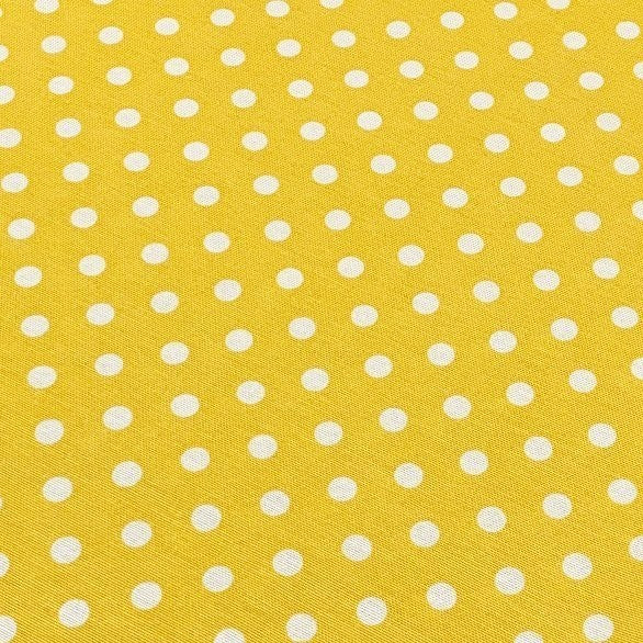 Yellow white spot patterned cotton canvas upholstery curtain fabric.