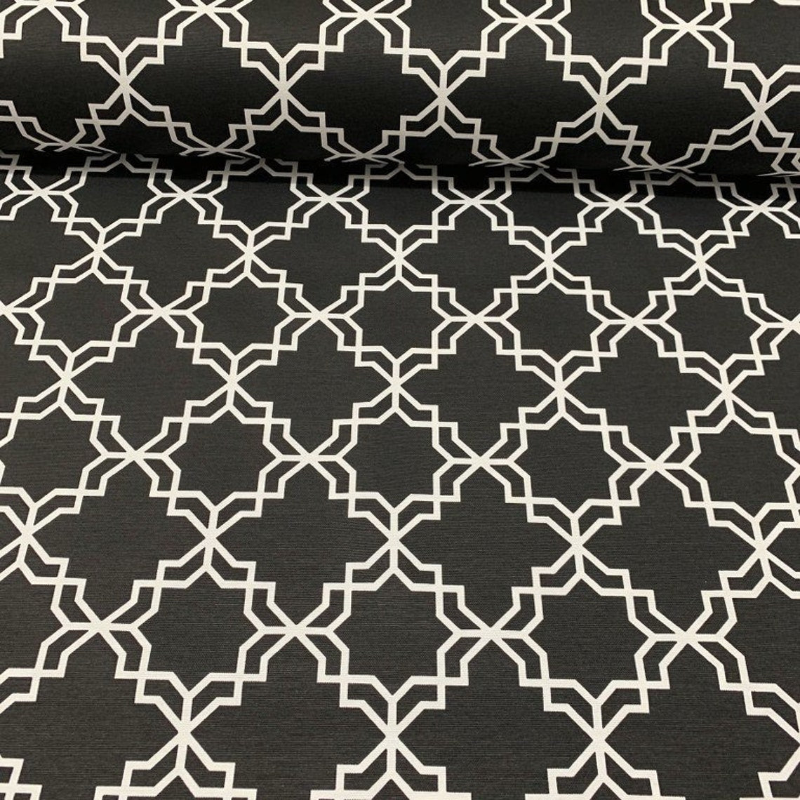 Black and White Geometric Fabric, Lattice Fabric, Cotton Canvas Upholstery Fabric