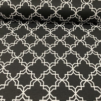 Black and White Geometric Fabric, Lattice Fabric, Cotton Canvas Upholstery Fabric