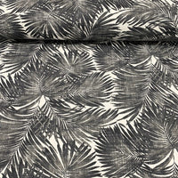 Tropical Upholstery Fabric, Black Palm Leaves Exotic Cotton Curtain Fabric