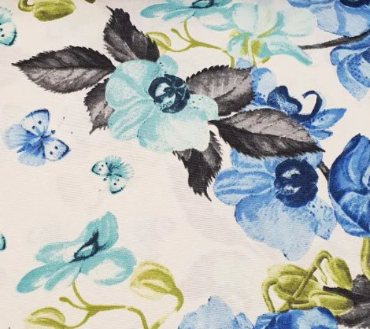 Blue Floral Upholstery Fabric, Orchid Fabric, Boho Flower Fabric