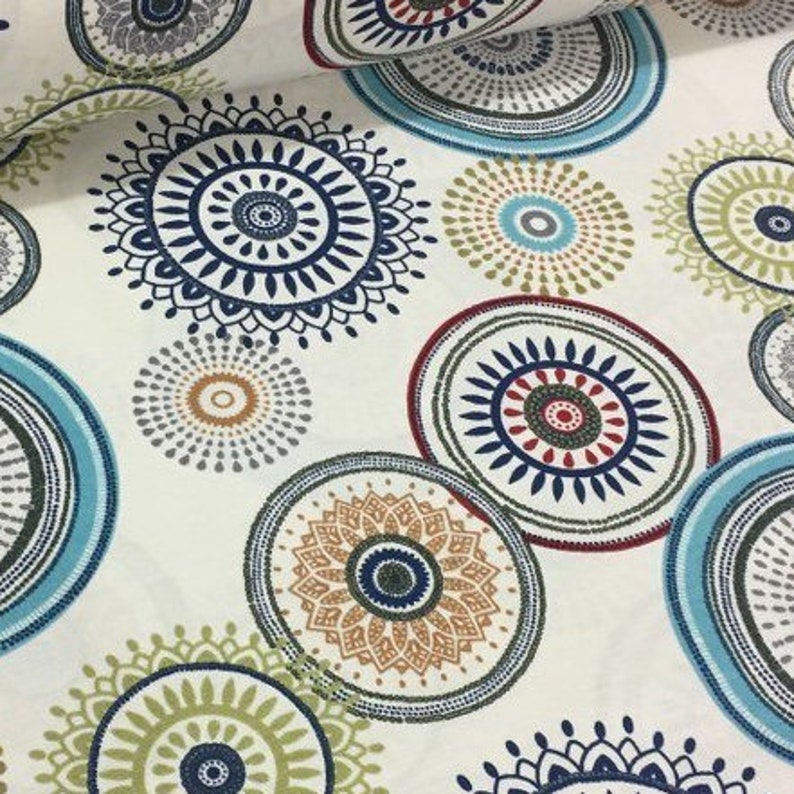 Geometric Upholstery Fabric, Blue Mandala Fabric