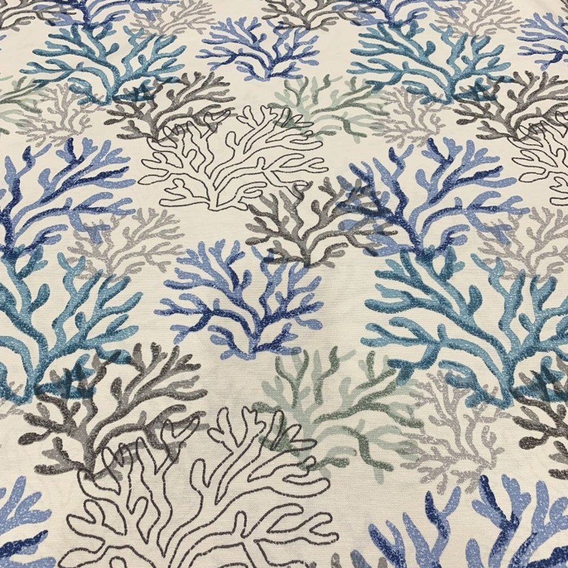 Nautical Upholstery Fabric, Green Curtain Fabric, Coral Reef Fabric