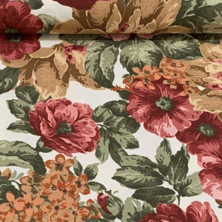 Roses Upholstery Fabric, Large Flower Fabric, Terracotta Floral Curtain Fabric