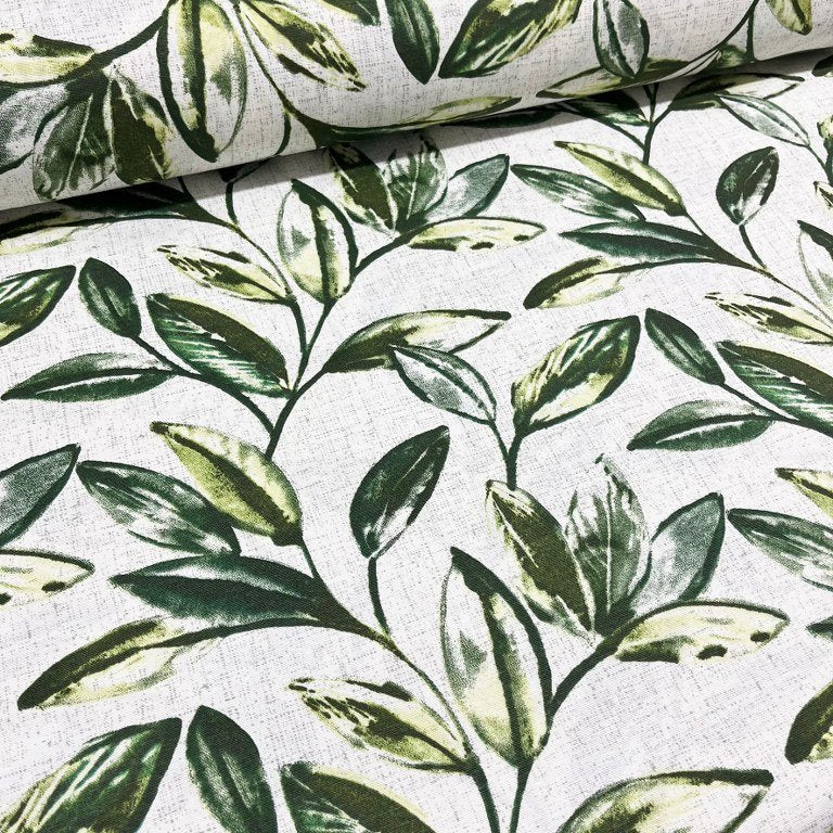 Blue Leaf Upholstery Fabric, Modern Boho Fabric, Linen Look Fabric