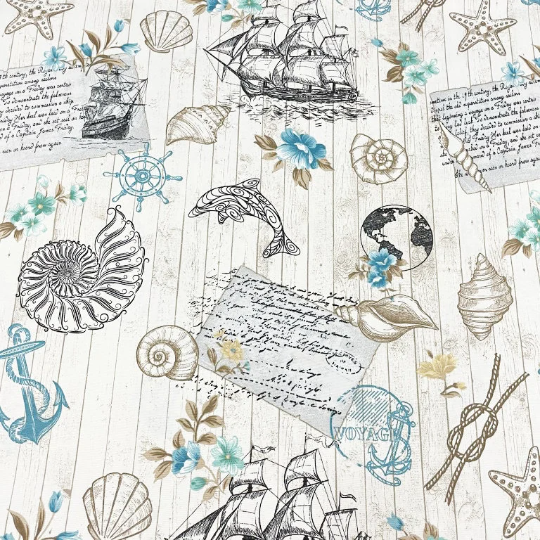 Nautical Fabric, Boat Fabric, Sea Shell Fabric, Marine Upholstery Fabric