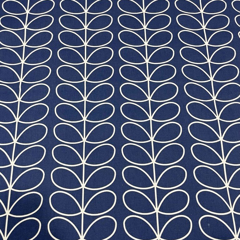 Orla Kiely Linear Stem Navy Blue Boho Leaf Curtain Upholstery Cushion Fabric