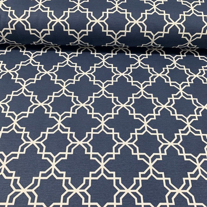 Moroccan Fabric, Navy Blue Upholstery Fabric, Boho Modern Curtain Fabric