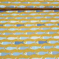 Tropical Fish Fabric, Mustard Yellow Upholstery Curtain Kids Nursery Fabric