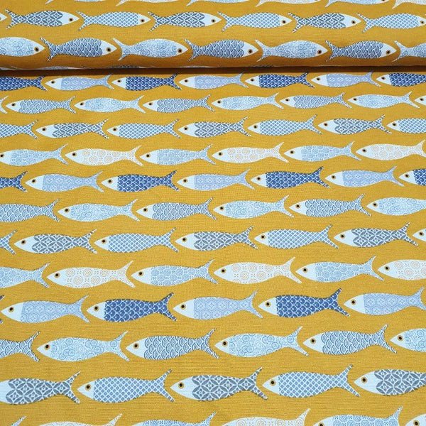 Tropical Fish Fabric, Mustard Yellow Upholstery Curtain Kids Nursery Fabric
