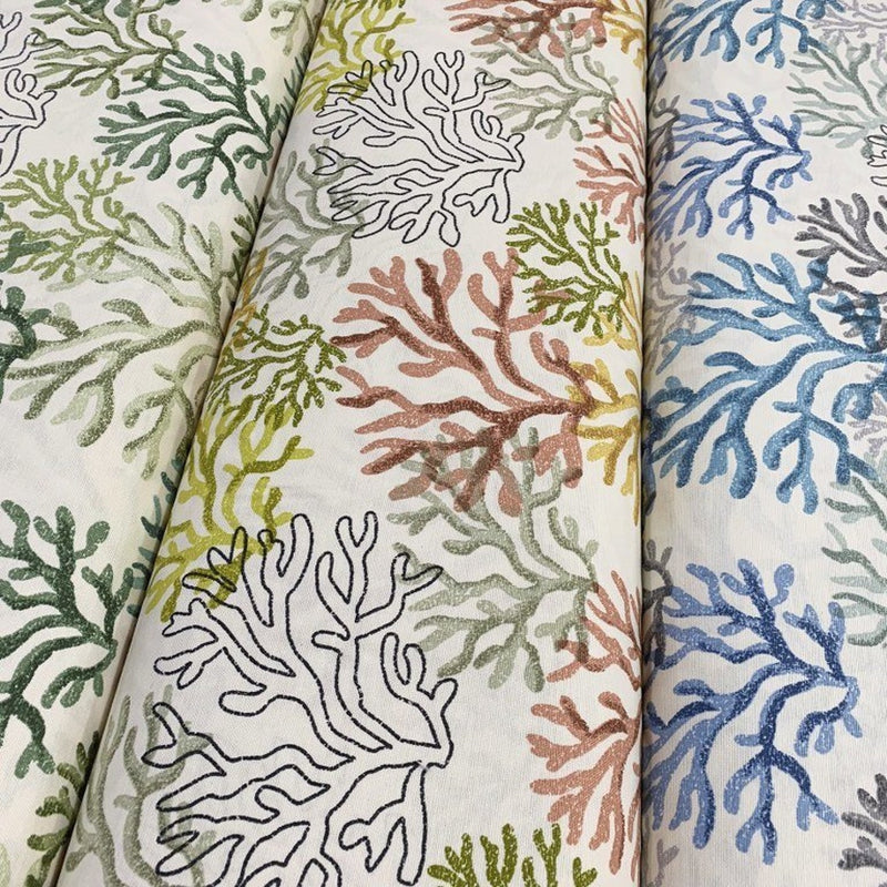 Nautical Upholstery Fabric, Green Curtain Fabric, Coral Reef Fabric