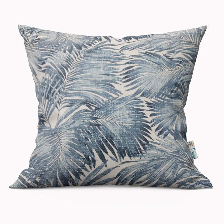 Tropical Palm Leaves Cushion, Blue White Throw Pillow, Outdoor Pillow