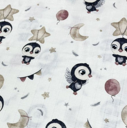 Muslin Fabric, Penguin Fabric, Baby Animal Fabric, Cotton Gauze Nursery Fabric