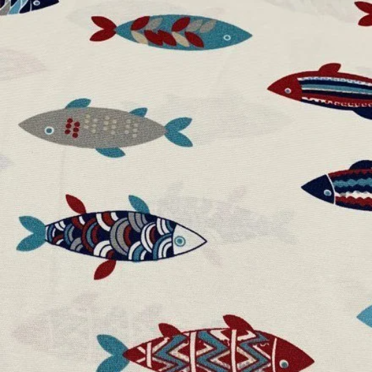 Fish Fabric, Sea Life Fabric, Blue White Ocean Animal Fabric