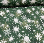 Snowflake Fabric, Green Christmas Fabric, Cotton Canvas Fabric