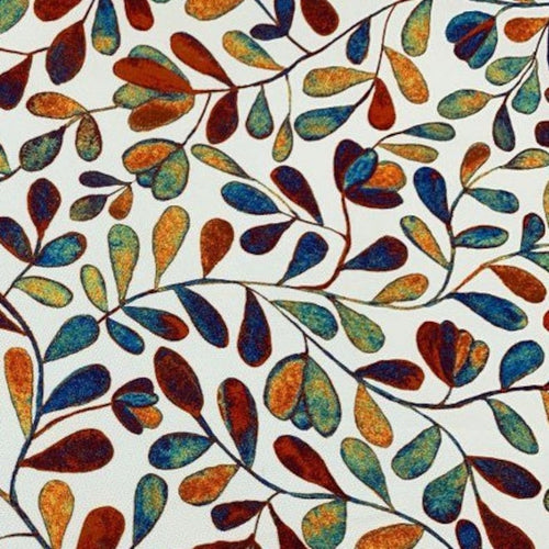 multicolored upholstery fabric with a watercolour leaves print design
