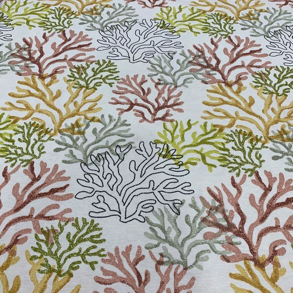 Nautical Upholstery Fabric, Green Curtain Fabric, Coral Reef Fabric