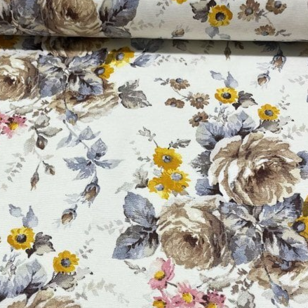 Flower Upholstery Fabric, Beige Floral Fabric, Pastel Print Curtain Fabric