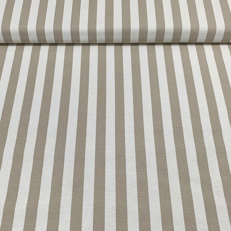 Stripe Canvas Fabric, Beige White Upholstery Cotton Curtain Fabric