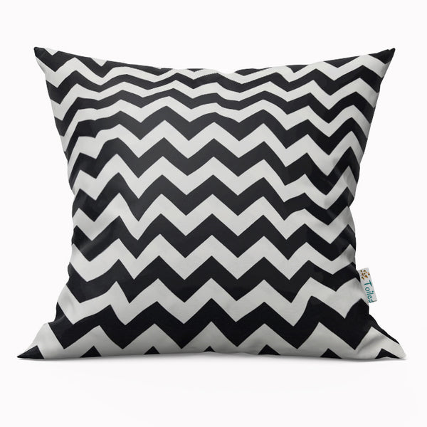 Black White Zig Zag Cushion, Chevron Pillow Cover, Cotton Canvas Throw
