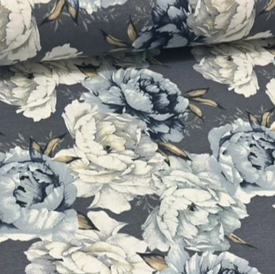 Large Rose Fabric, Blue White Floral Fabric, Big Flowers Upholstery Fabric