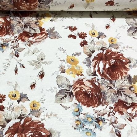 Watercolour Curtain Fabric, Brown Floral Fabric, Terracotta Upholstery Fabric