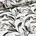 Blue Leaf Upholstery Fabric, Modern Boho Fabric, Linen Look Fabric