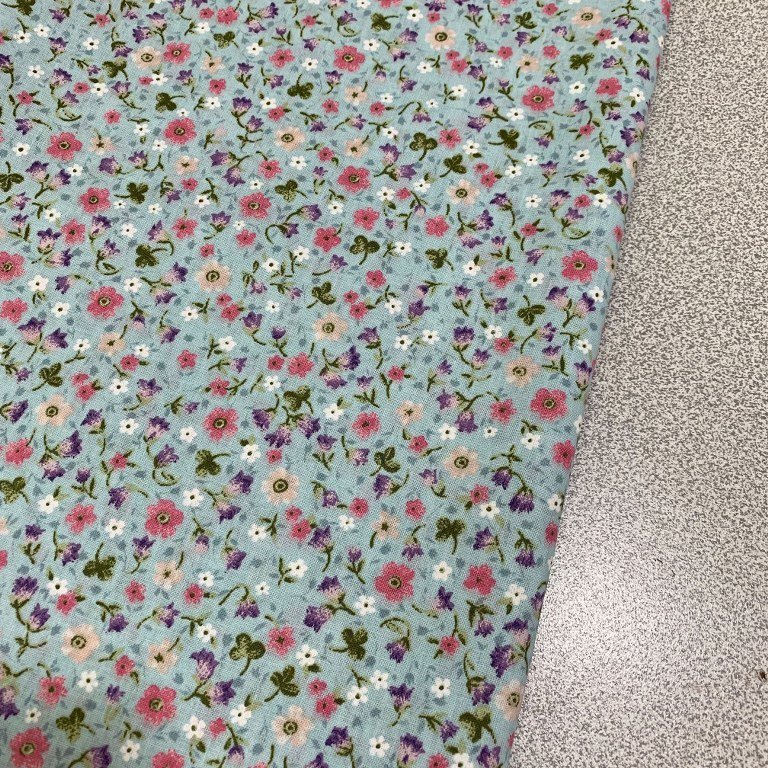 Pink Turquoise Floral Fabric, Flower Print Fabric, Cotton Craft Fabric