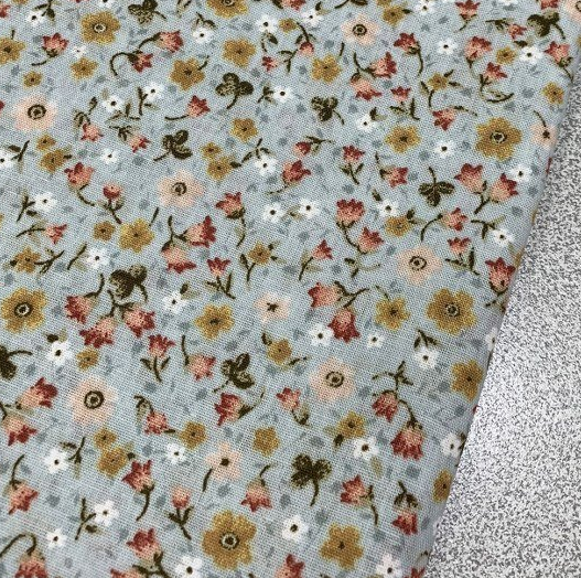 Mint Green Floral Fabric, Mini Flower Print Fabric, Cotton Dress Fabric