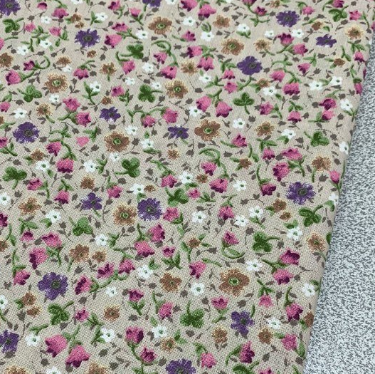Beige Floral Fabric, Small Flower Fabric, Cotton Dressmaking Fabric